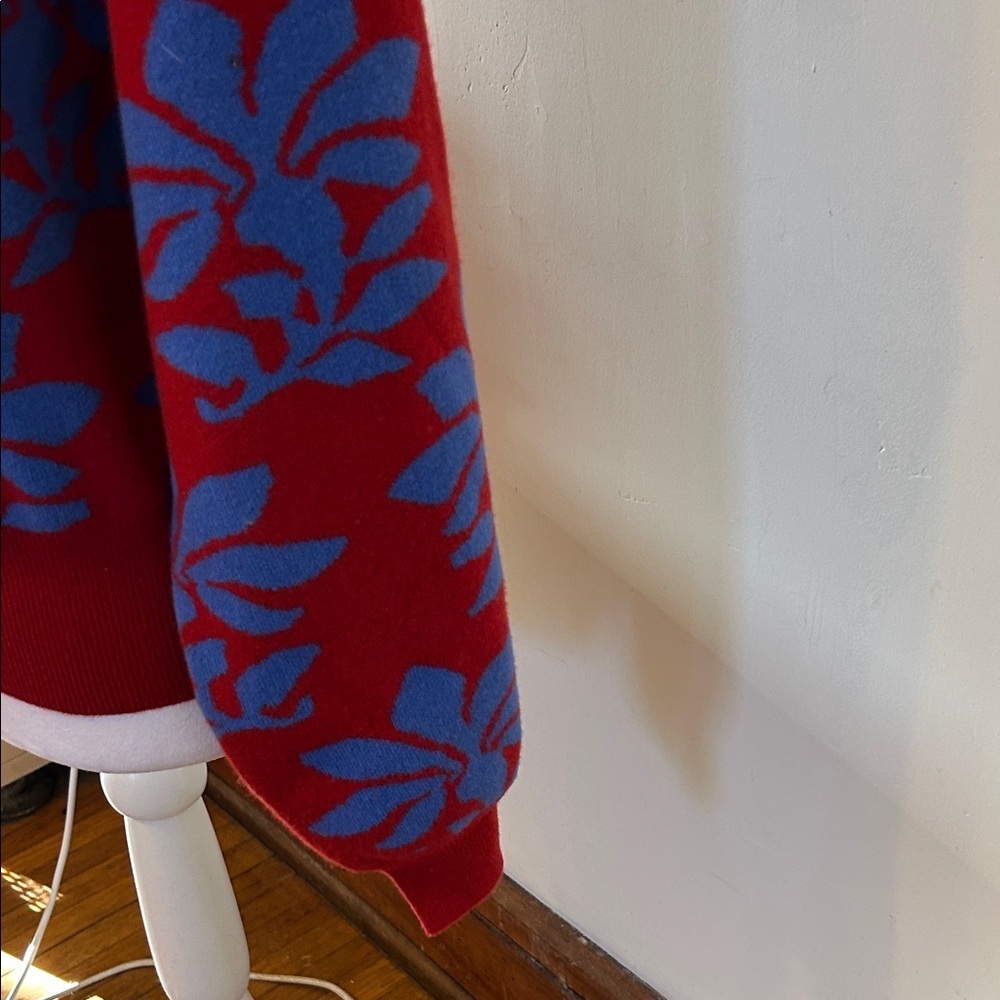 Rhode Cara wool jacquard Red Blue Floral Turtleneck Sweater Size S EUC - Picture 3 of 6